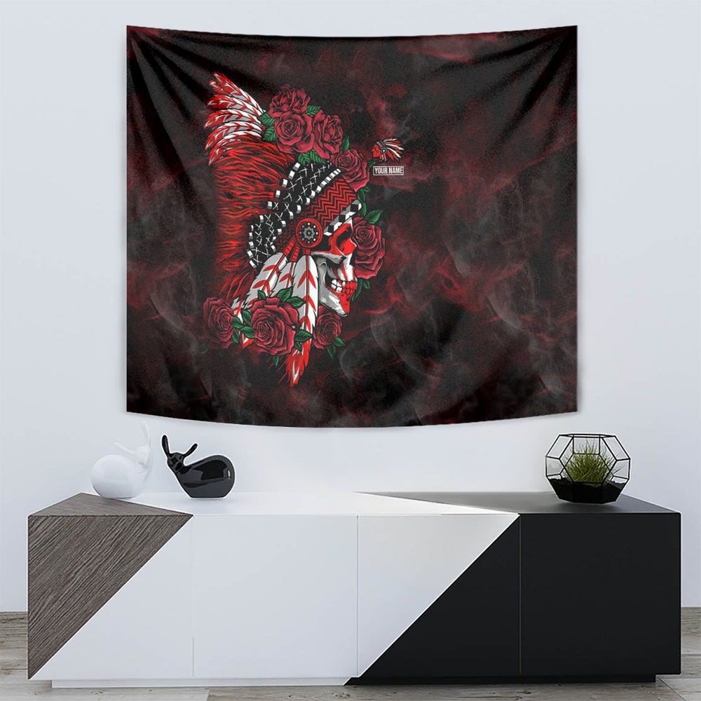 Personalised Native American Chief Skull Tapestry Rose Skull DT02 Personalised Native American Chief Skull Tapestry Rose Skull DT02