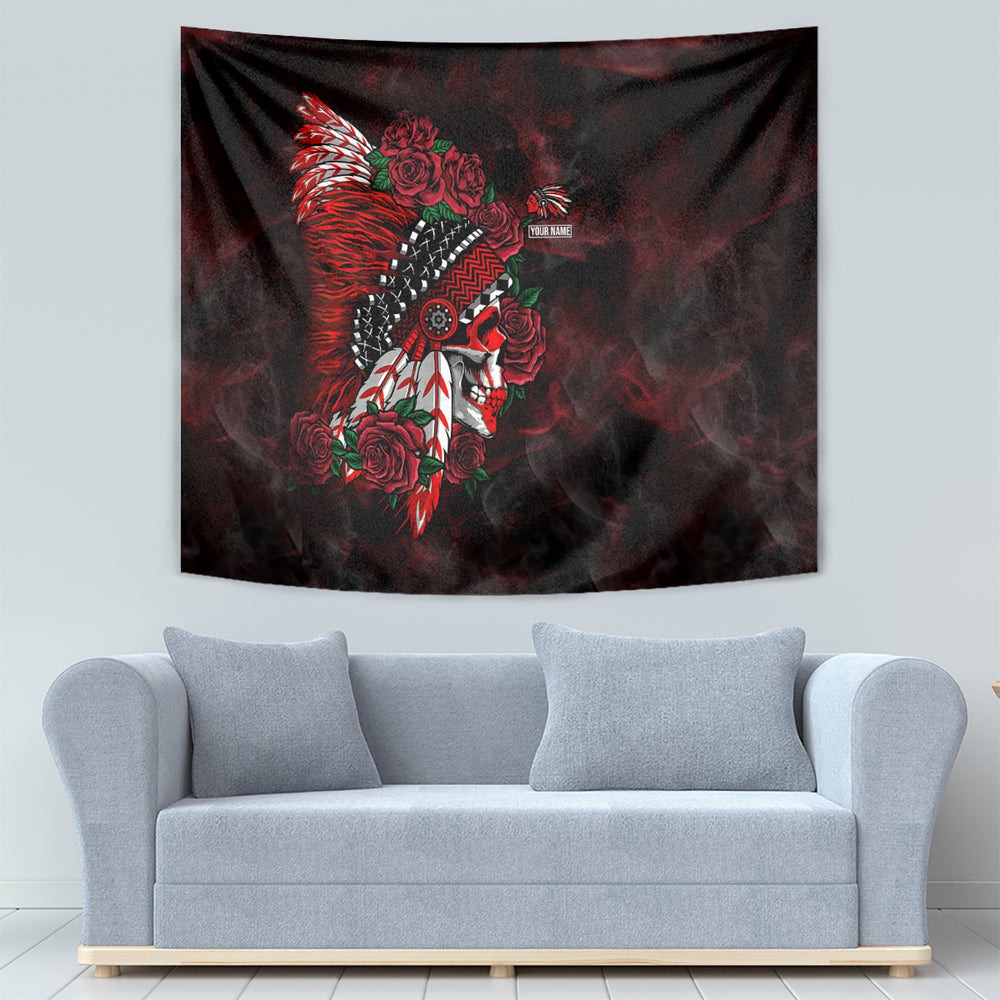 Personalised Native American Chief Skull Tapestry Rose Skull DT02 Personalised Native American Chief Skull Tapestry Rose Skull DT02