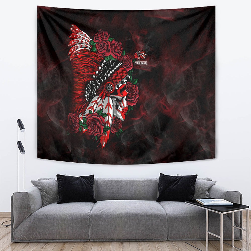 Personalised Native American Chief Skull Tapestry Rose Skull DT02 Personalised Native American Chief Skull Tapestry Rose Skull DT02