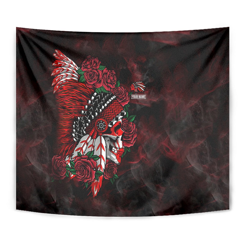 Personalised Native American Chief Skull Tapestry Rose Skull DT02 Personalised Native American Chief Skull Tapestry Rose Skull DT02