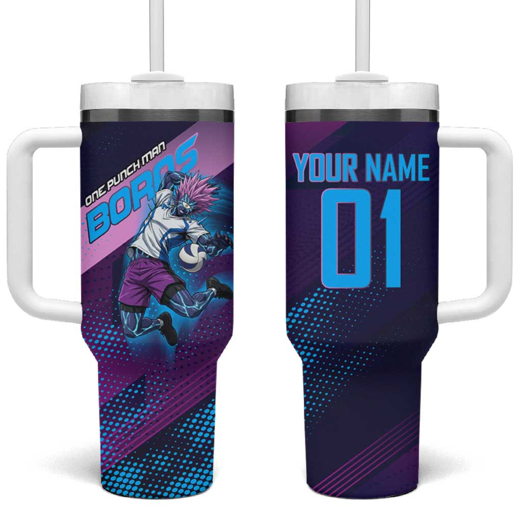 Personalized Boros Volleyball Action Design Tumbler With Handle With a dynamic sporty style in purple and blue. TS04