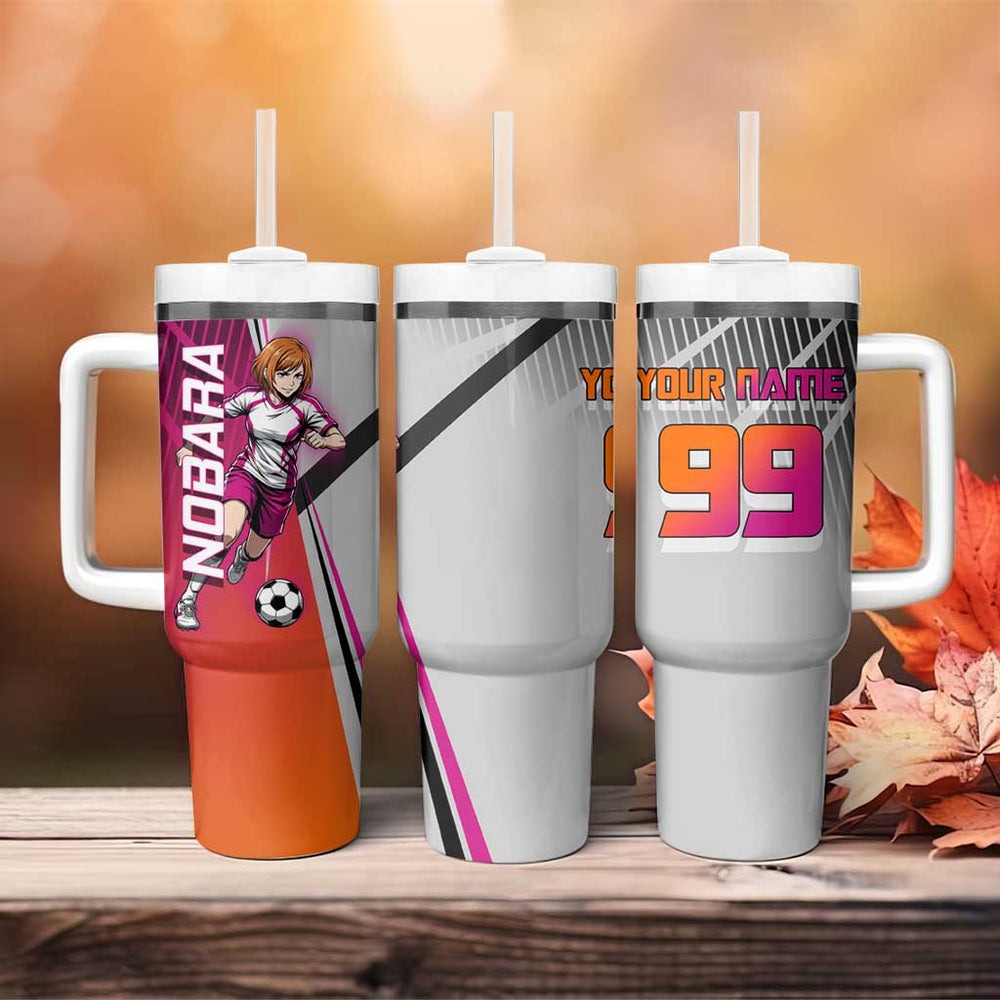 Personalized Nobara Kugisaki Jujutsu Kaisen Tumbler With Handle with Pink Orange Gradient and Action Kick Pose TS04 Personalized Nobara Kugisaki Jujutsu Kaisen Tumbler With Handle with Pink Orange Gradient and Action Kick Pose TS04