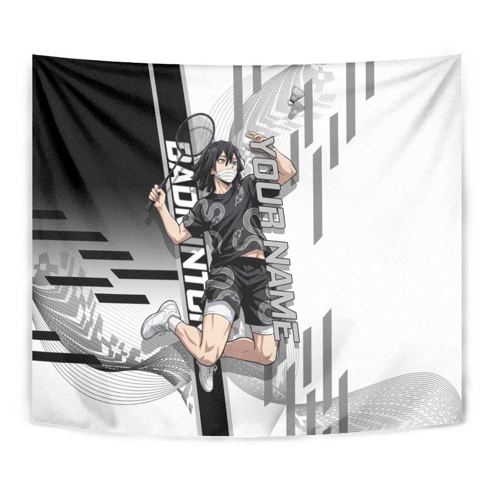 Personalized Obanai Iguro Demon Slayer Badminton Tumbler With Handle with Racket Action Pose and Black White Graphic Design TS04 Personalized Obanai Iguro Demon Slayer Badminton Tumbler With Handle with Racket Action Pose and Black White Graphic Design TS04