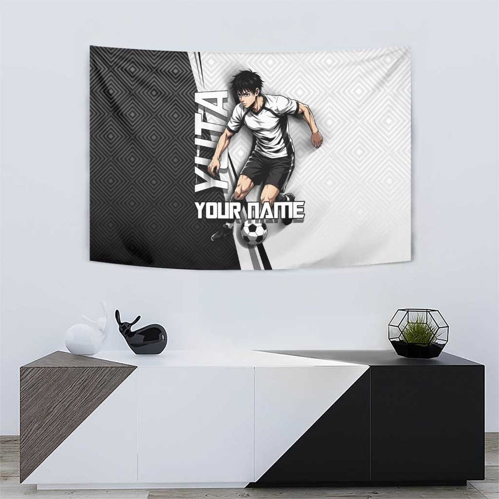 Personalized Okkotsu Yuta Jujutsu Kaisen Soccer Tumbler With Handle with Dribbling Action Pose and Monochrome Geometric Graphic Design TS04 Personalized Okkotsu Yuta Jujutsu Kaisen Soccer Tumbler With Handle with Dribbling Action Pose and Monochrome Geometric Graphic Design TS04