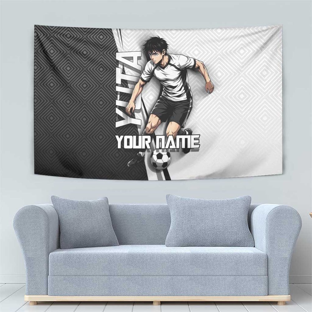 Personalized Okkotsu Yuta Jujutsu Kaisen Soccer Tumbler With Handle with Dribbling Action Pose and Monochrome Geometric Graphic Design TS04 Personalized Okkotsu Yuta Jujutsu Kaisen Soccer Tumbler With Handle with Dribbling Action Pose and Monochrome Geometric Graphic Design TS04