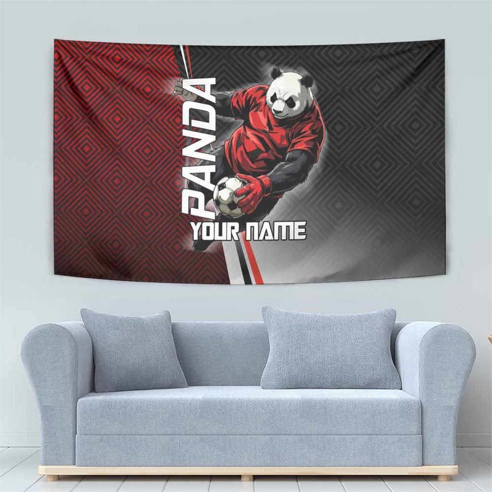 Personalized Panda Jujutsu Kaisen Soccer Theme Tumbler With Handle with Goalkeeper Pose and Red Black Geometric Graphic Design TS04 Personalized Panda Jujutsu Kaisen Soccer Theme Tumbler With Handle with Goalkeeper Pose and Red Black Geometric Graphic Design TS04