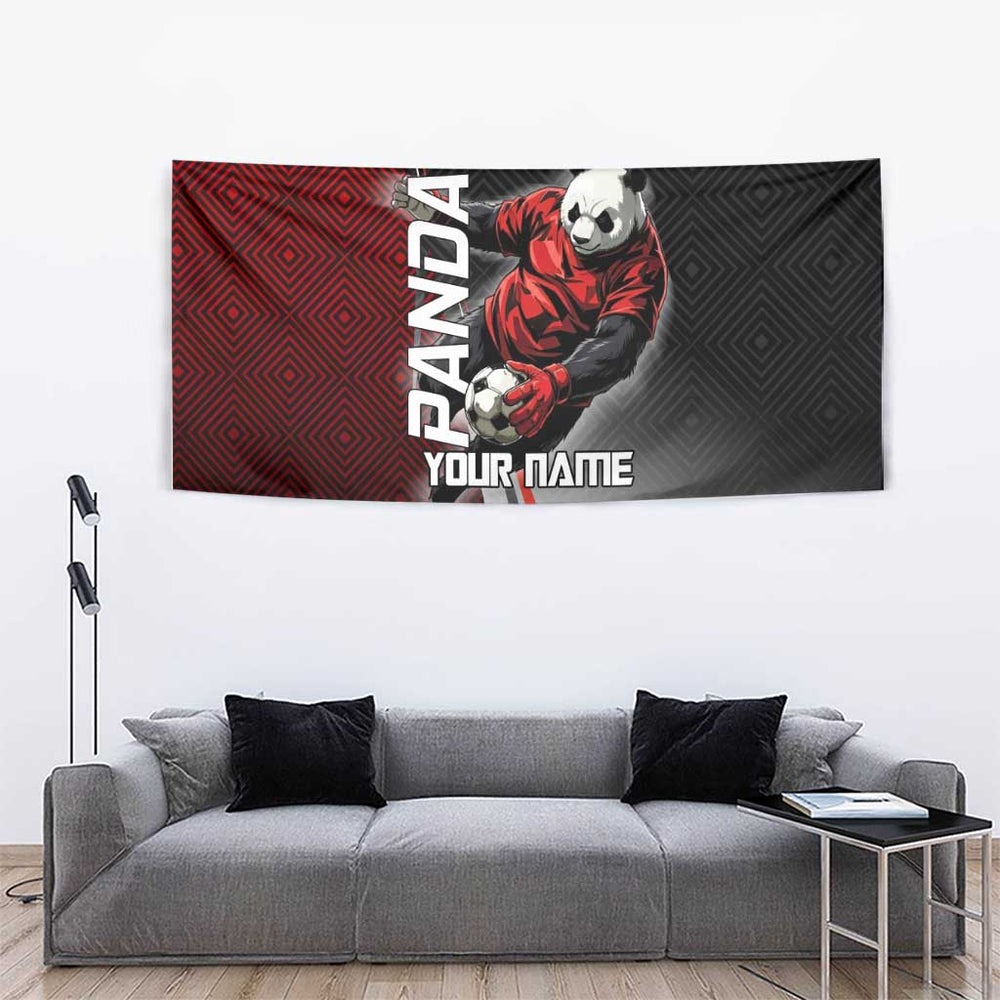 Personalized Panda Jujutsu Kaisen Soccer Theme Tumbler With Handle with Goalkeeper Pose and Red Black Geometric Graphic Design TS04 Personalized Panda Jujutsu Kaisen Soccer Theme Tumbler With Handle with Goalkeeper Pose and Red Black Geometric Graphic Design TS04