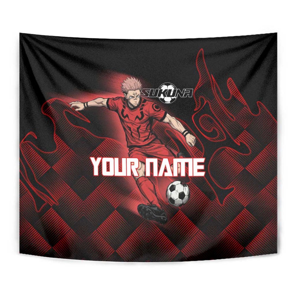 Personalized Sukuna Jujutsu Kaisen Soccer Theme Tumbler With Handle with Powerful Kick Pose and Red Black Plaid Graphic Design TS04 Personalized Sukuna Jujutsu Kaisen Soccer Theme Tumbler With Handle with Powerful Kick Pose and Red Black Plaid Graphic Design TS04