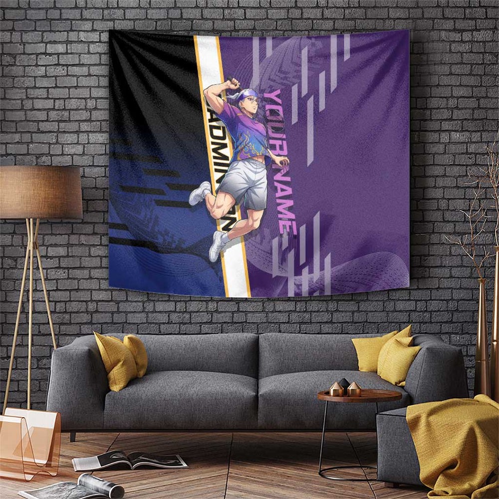 Personalized Tengen Uzui Demon Slayer Badminton Tumbler With Handle with Racket Action Pose and Purple Black Graphic Design TS04 Personalized Tengen Uzui Demon Slayer Badminton Tumbler With Handle with Racket Action Pose and Purple Black Graphic Design TS04