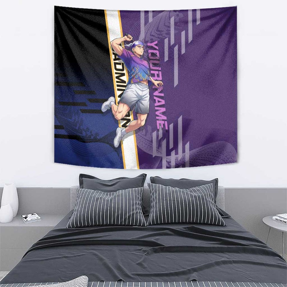 Personalized Tengen Uzui Demon Slayer Badminton Tumbler With Handle with Racket Action Pose and Purple Black Graphic Design TS04 Personalized Tengen Uzui Demon Slayer Badminton Tumbler With Handle with Racket Action Pose and Purple Black Graphic Design TS04