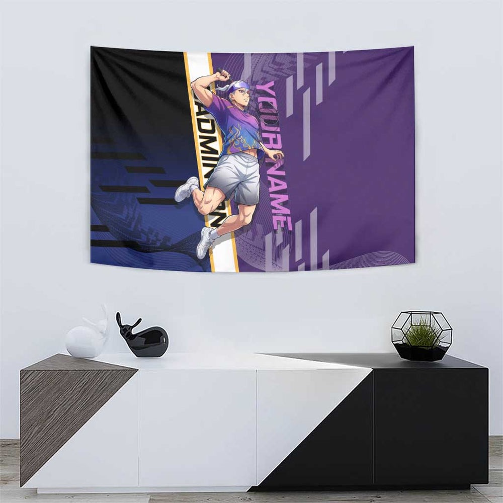 Personalized Tengen Uzui Demon Slayer Badminton Tumbler With Handle with Racket Action Pose and Purple Black Graphic Design TS04 Personalized Tengen Uzui Demon Slayer Badminton Tumbler With Handle with Racket Action Pose and Purple Black Graphic Design TS04