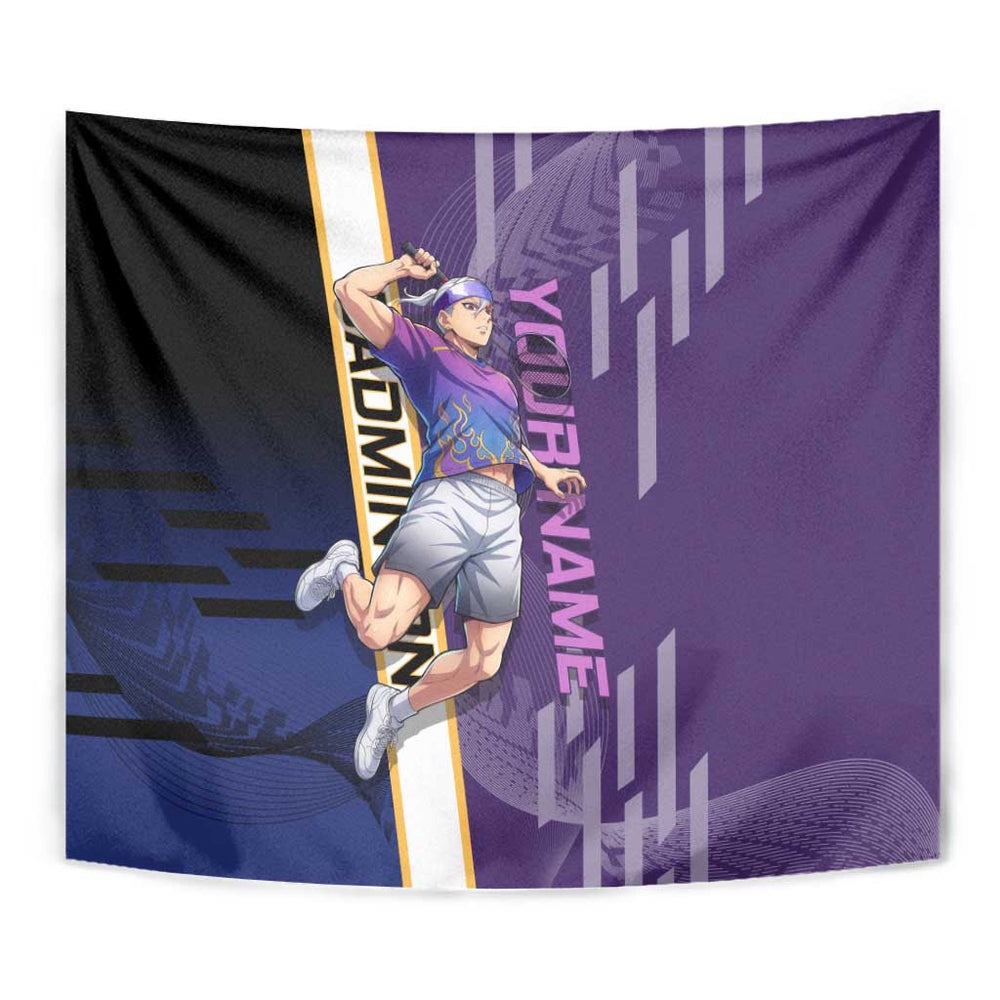 Personalized Tengen Uzui Demon Slayer Badminton Tumbler With Handle with Racket Action Pose and Purple Black Graphic Design TS04 Personalized Tengen Uzui Demon Slayer Badminton Tumbler With Handle with Racket Action Pose and Purple Black Graphic Design TS04