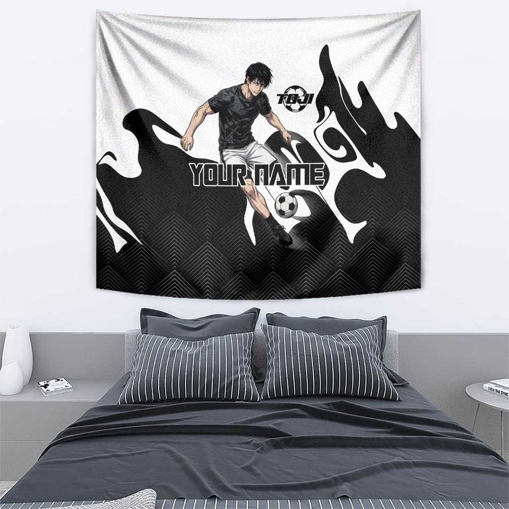 Personalized Toji Fushiguro Jujutsu Kaisen Soccer Theme Tumbler With Handle with Dribbling Pose and Monochrome Black White Flame Graphic Design TS04 Personalized Toji Fushiguro Jujutsu Kaisen Soccer Theme Tumbler With Handle with Dribbling Pose and Monochrome Black White Flame Graphic Design TS04