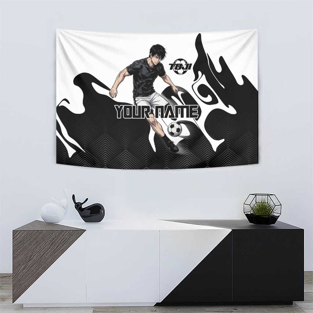 Personalized Toji Fushiguro Jujutsu Kaisen Soccer Theme Tumbler With Handle with Dribbling Pose and Monochrome Black White Flame Graphic Design TS04 Personalized Toji Fushiguro Jujutsu Kaisen Soccer Theme Tumbler With Handle with Dribbling Pose and Monochrome Black White Flame Graphic Design TS04