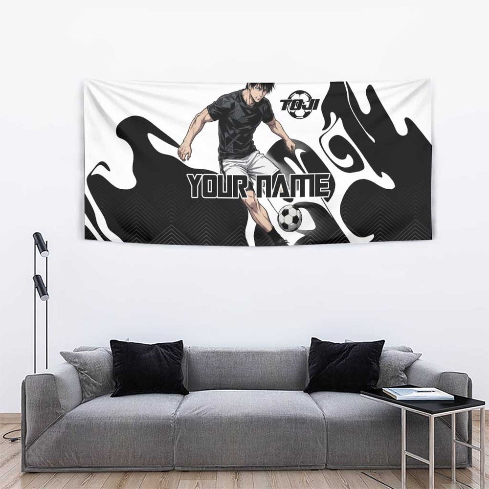 Personalized Toji Fushiguro Jujutsu Kaisen Soccer Theme Tumbler With Handle with Dribbling Pose and Monochrome Black White Flame Graphic Design TS04 Personalized Toji Fushiguro Jujutsu Kaisen Soccer Theme Tumbler With Handle with Dribbling Pose and Monochrome Black White Flame Graphic Design TS04