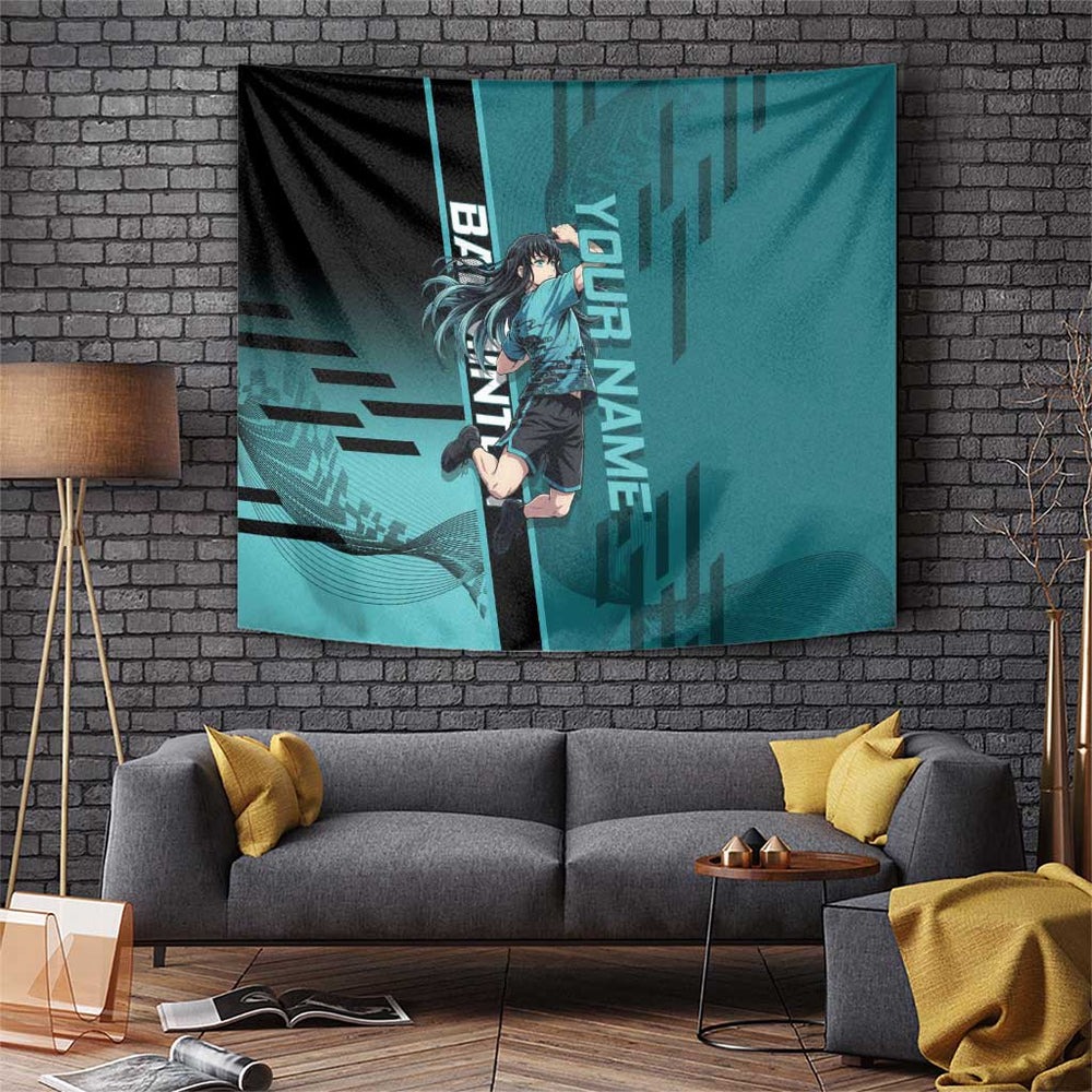 Personalized Tokito Muichiro Demon Slayer Badminton Tumbler With Handle with Racket Action Pose and Teal Black Graphic Design TS04 Personalized Tokito Muichiro Demon Slayer Badminton Tumbler With Handle with Racket Action Pose and Teal Black Graphic Design TS04