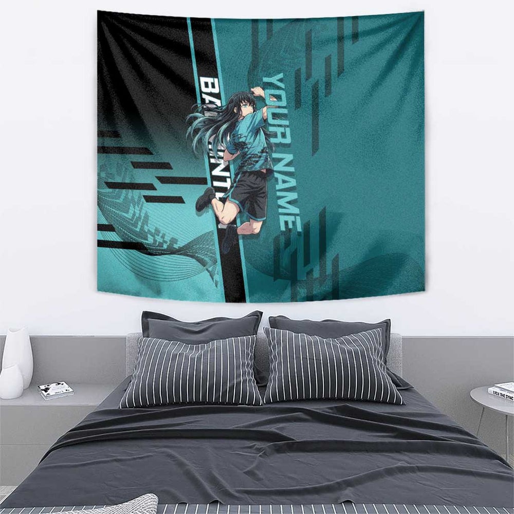 Personalized Tokito Muichiro Demon Slayer Badminton Tumbler With Handle with Racket Action Pose and Teal Black Graphic Design TS04 Personalized Tokito Muichiro Demon Slayer Badminton Tumbler With Handle with Racket Action Pose and Teal Black Graphic Design TS04