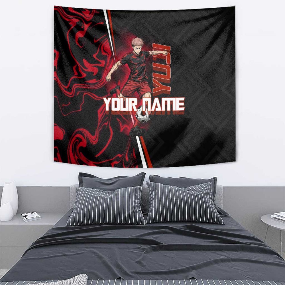 Personalized Yuji Itadori Jujutsu Kaisen Soccer Theme Tumbler With Handle with Dynamic Kick Pose and Red Black Flame Graphic Design TS04 Personalized Yuji Itadori Jujutsu Kaisen Soccer Theme Tumbler With Handle with Dynamic Kick Pose and Red Black Flame Graphic Design TS04