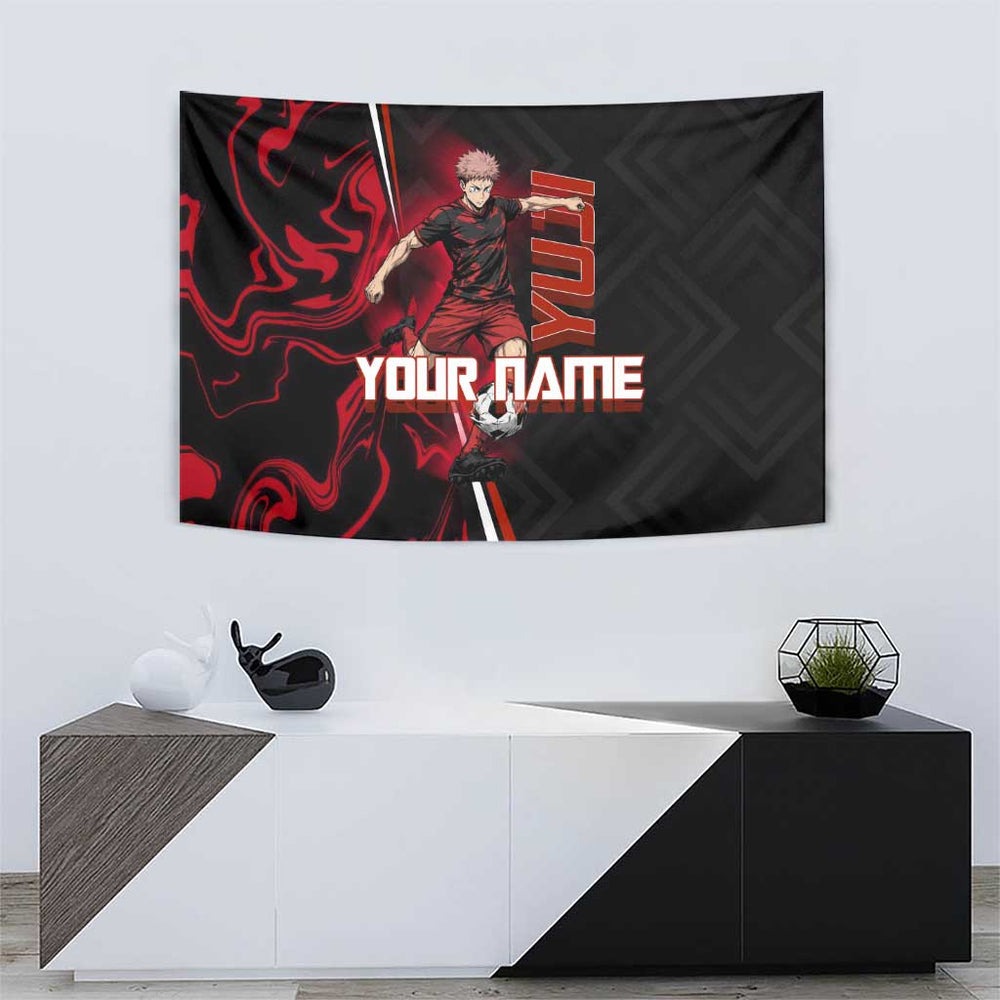 Personalized Yuji Itadori Jujutsu Kaisen Soccer Theme Tumbler With Handle with Dynamic Kick Pose and Red Black Flame Graphic Design TS04 Personalized Yuji Itadori Jujutsu Kaisen Soccer Theme Tumbler With Handle with Dynamic Kick Pose and Red Black Flame Graphic Design TS04