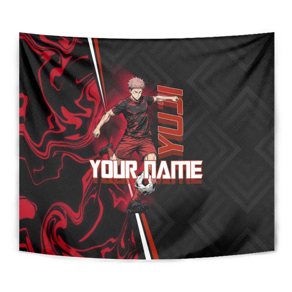 Personalized Yuji Itadori Jujutsu Kaisen Soccer Theme Tumbler With Handle with Dynamic Kick Pose and Red Black Flame Graphic Design TS04 Personalized Yuji Itadori Jujutsu Kaisen Soccer Theme Tumbler With Handle with Dynamic Kick Pose and Red Black Flame Graphic Design TS04