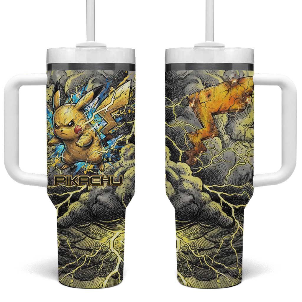 Pikachu Stormbreaker Edition Tumbler With Handle Pikachu Amid Thunder Clouds TS04