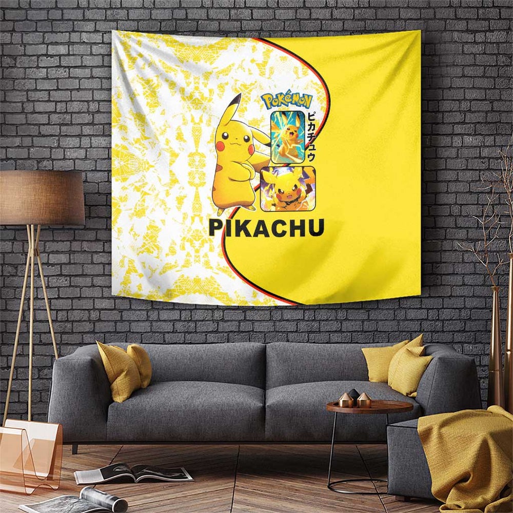Pikachu Tapestry with Electric Type and Energetic Lightning Pose Design TS04 Pikachu Tapestry with Electric Type and Energetic Lightning Pose Design TS04