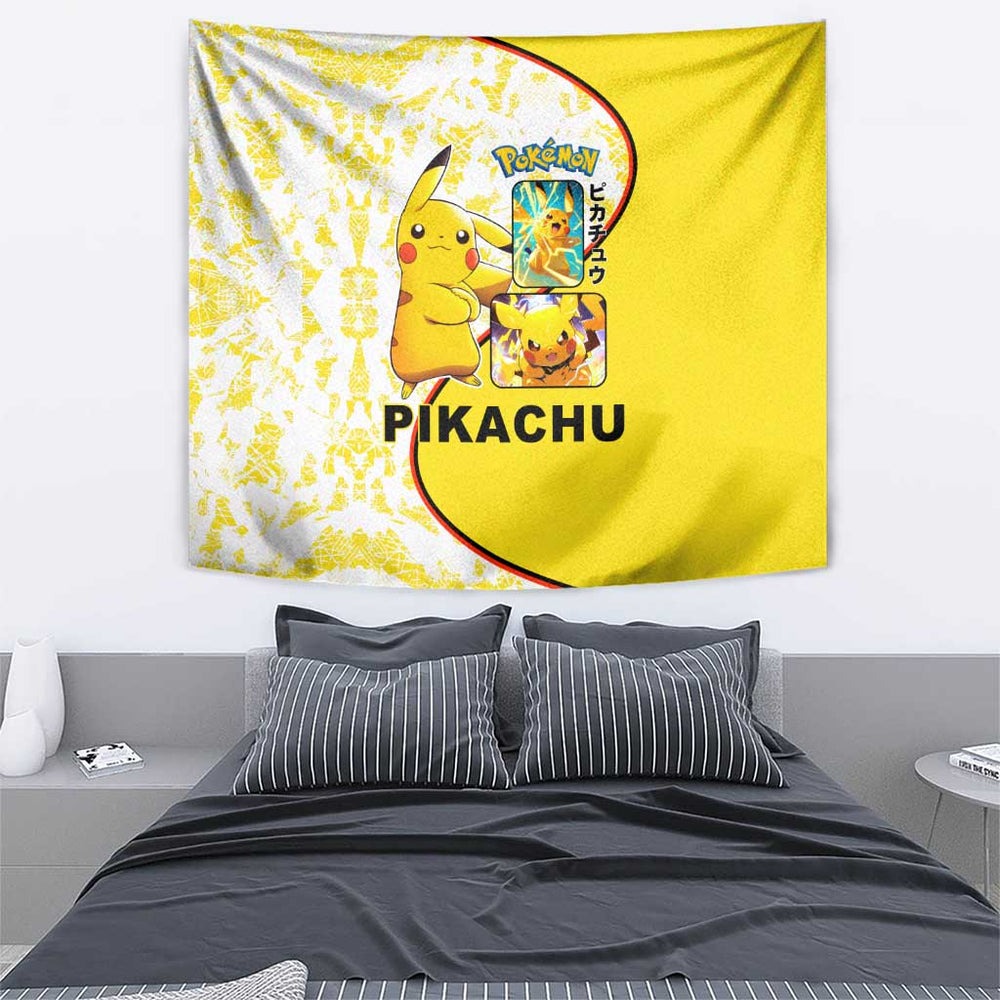 Pikachu Tapestry with Electric Type and Energetic Lightning Pose Design TS04 Pikachu Tapestry with Electric Type and Energetic Lightning Pose Design TS04