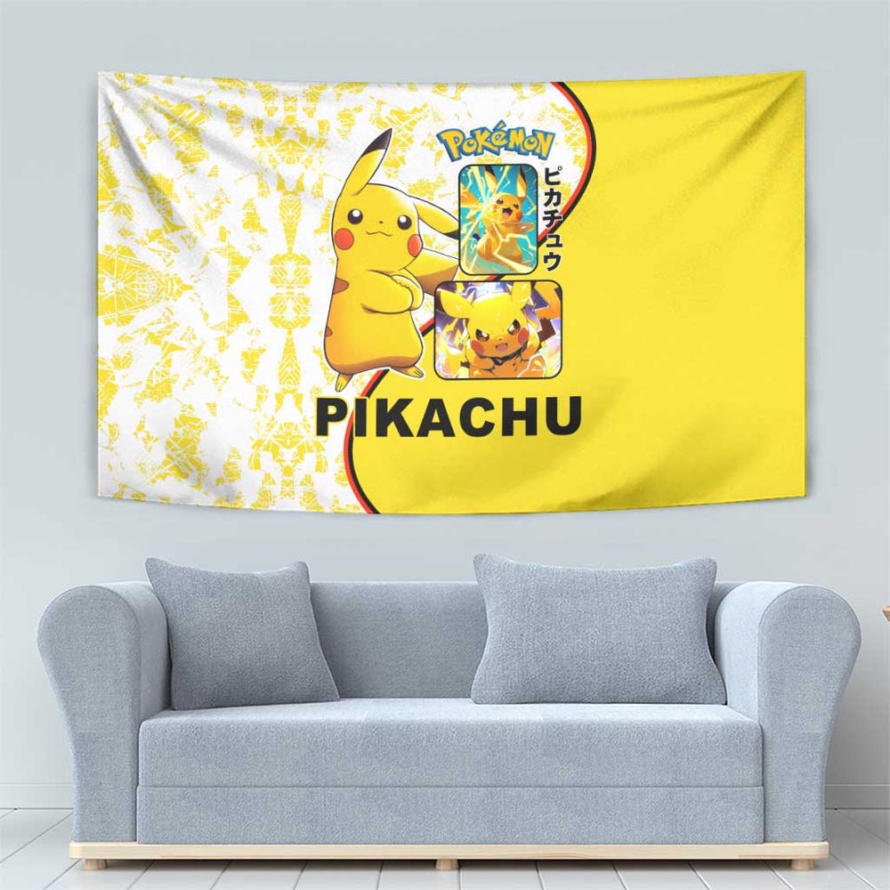 Pikachu Tapestry with Electric Type and Energetic Lightning Pose Design TS04 Pikachu Tapestry with Electric Type and Energetic Lightning Pose Design TS04