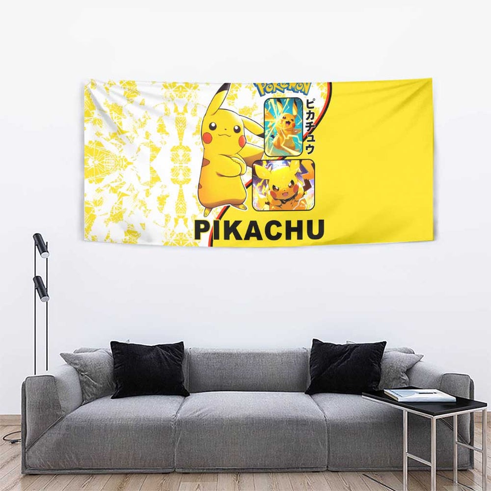 Pikachu Tapestry with Electric Type and Energetic Lightning Pose Design TS04 Pikachu Tapestry with Electric Type and Energetic Lightning Pose Design TS04