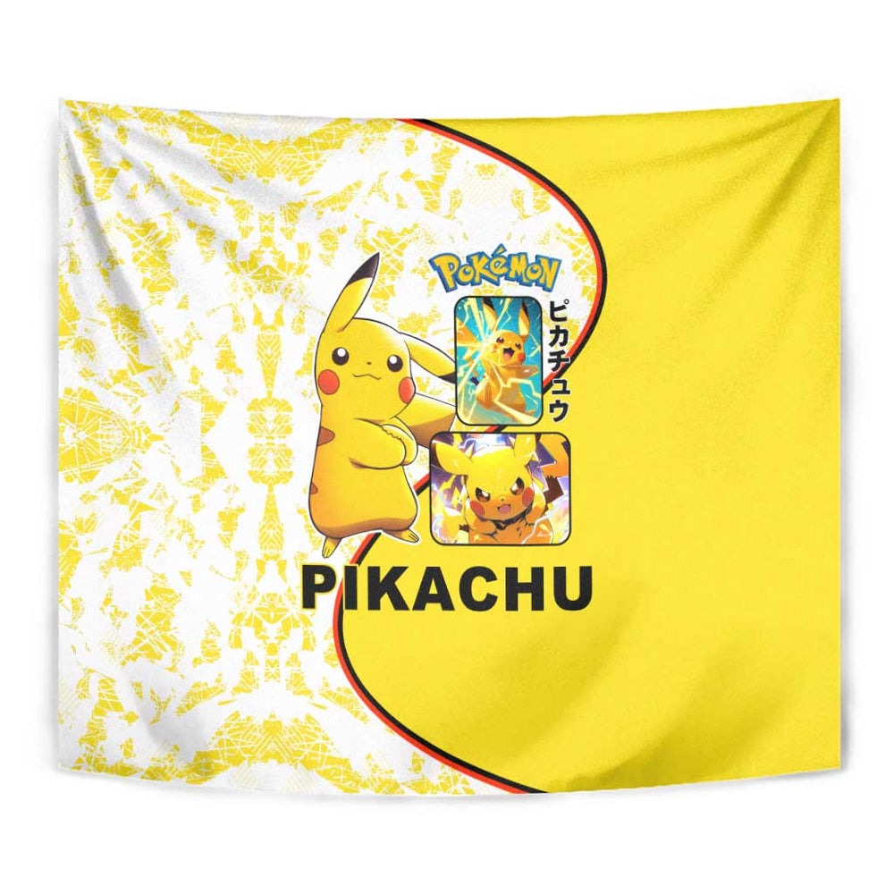 Pikachu Tapestry with Electric Type and Energetic Lightning Pose Design TS04 Pikachu Tapestry with Electric Type and Energetic Lightning Pose Design TS04