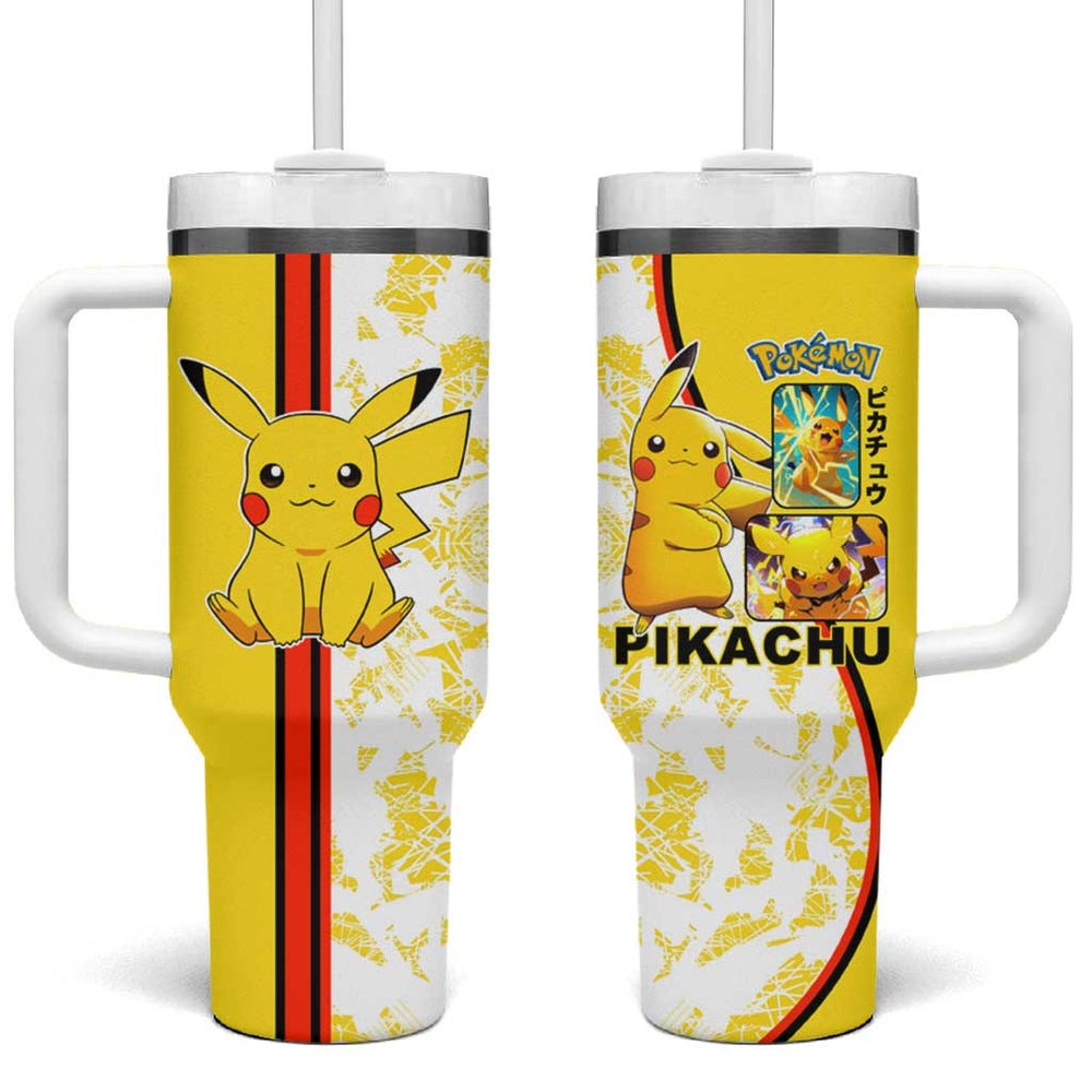 Pikachu Tumbler With Handle with Electric Type and Energetic Lightning Pose Design TS04