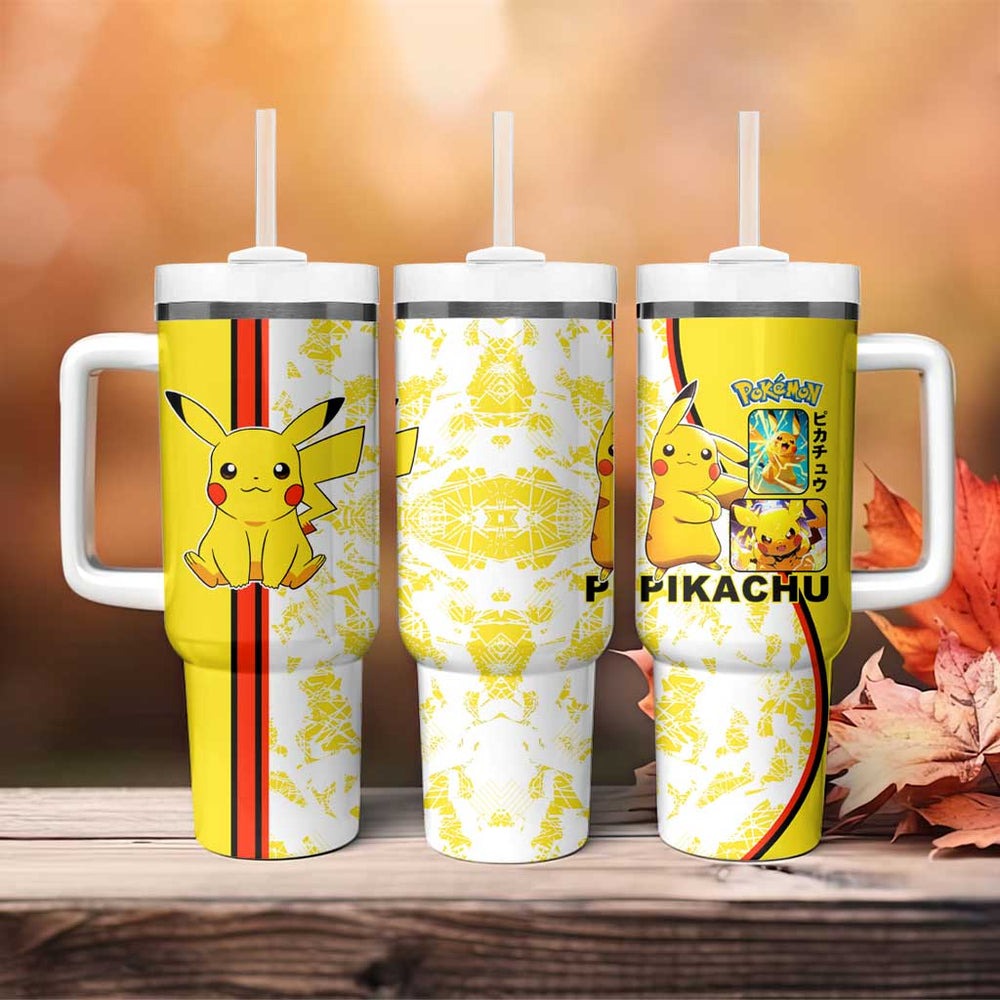 Pikachu Tumbler With Handle with Electric Type and Energetic Lightning Pose Design TS04