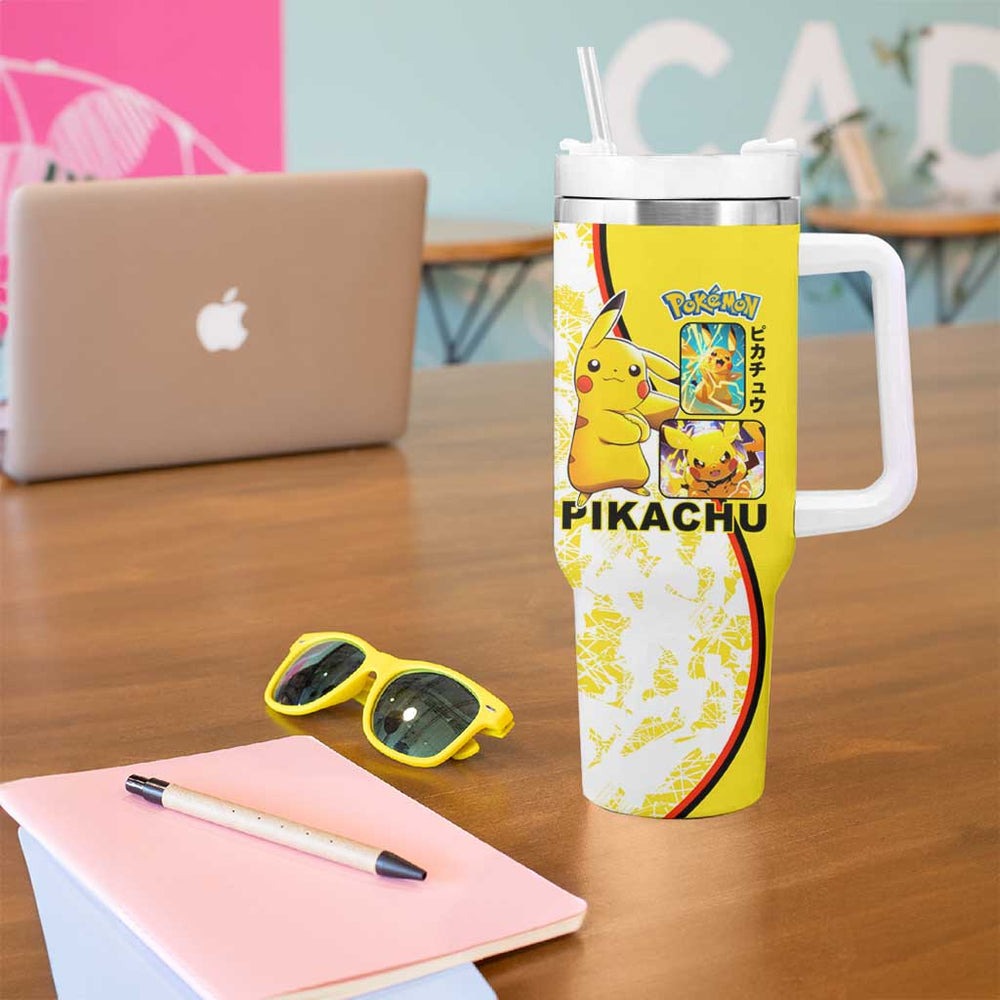 Pikachu Tumbler With Handle with Electric Type and Energetic Lightning Pose Design TS04