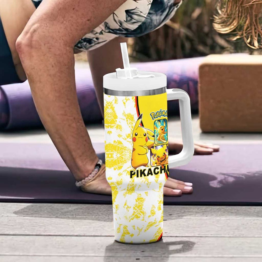 Pikachu Tumbler With Handle with Electric Type and Energetic Lightning Pose Design TS04