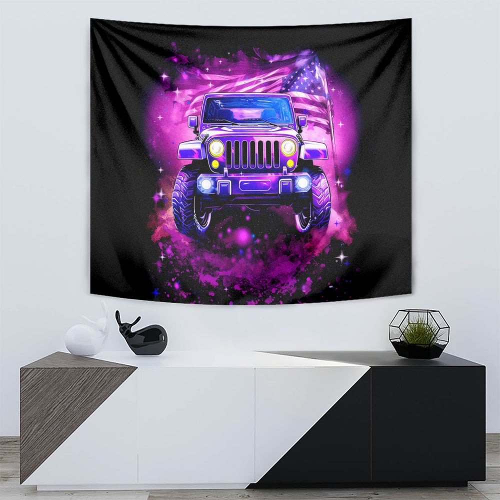Pink Jeep Tapestry Pink Jeep American Flag DT01 Pink Jeep Tapestry Pink Jeep American Flag DT01
