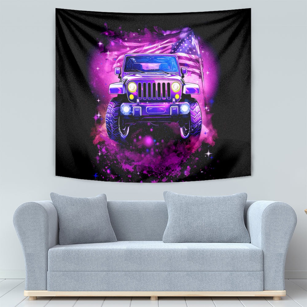 Pink Jeep Tapestry Pink Jeep American Flag DT01 Pink Jeep Tapestry Pink Jeep American Flag DT01