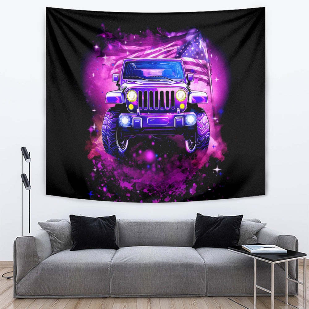 Pink Jeep Tapestry Pink Jeep American Flag DT01 Pink Jeep Tapestry Pink Jeep American Flag DT01