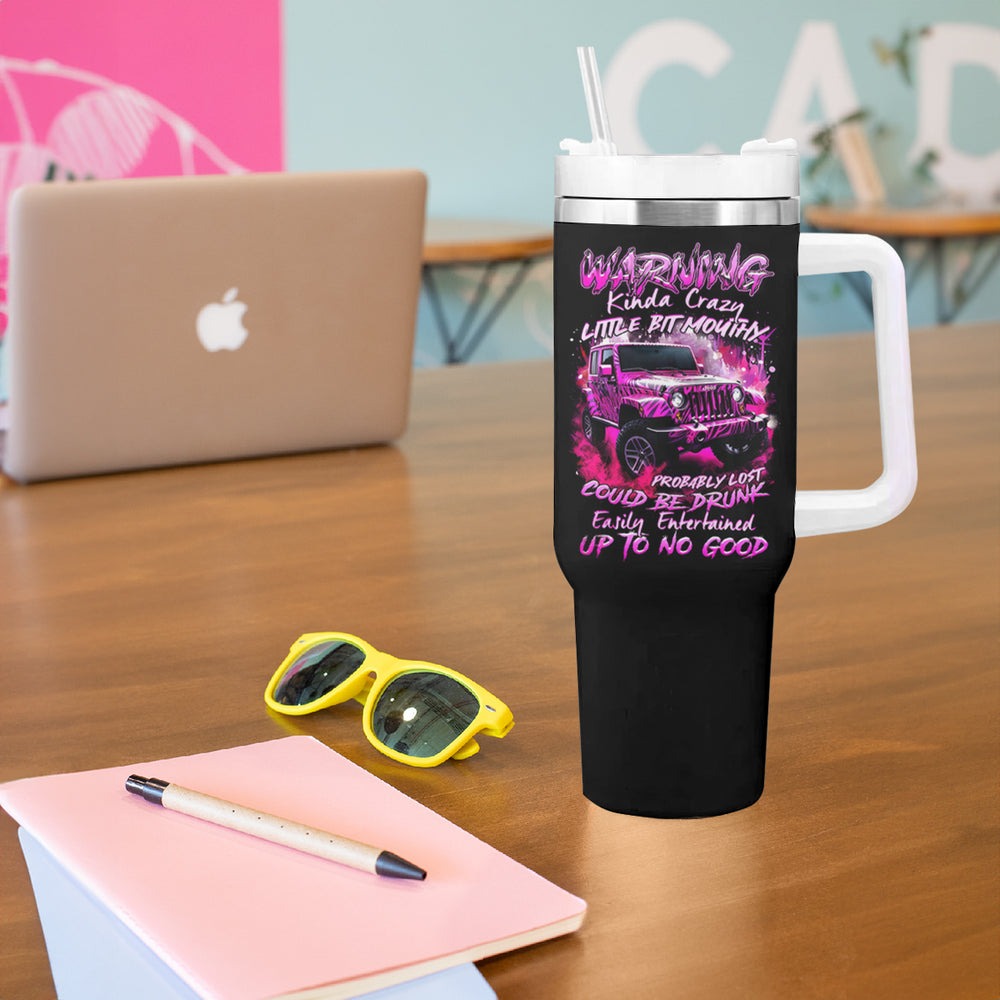 Pink Tiger Jeep Tumbler With Handle Warning Kinda Crazy Little Bit Mouthy Probably Lost Could Be Drunk Easily Entertained Up To No Good DT01 Pink Tiger Jeep Tumbler With Handle Warning Kinda Crazy Little Bit Mouthy Probably Lost Could Be Drunk Easily Entertained Up To No Good DT01
