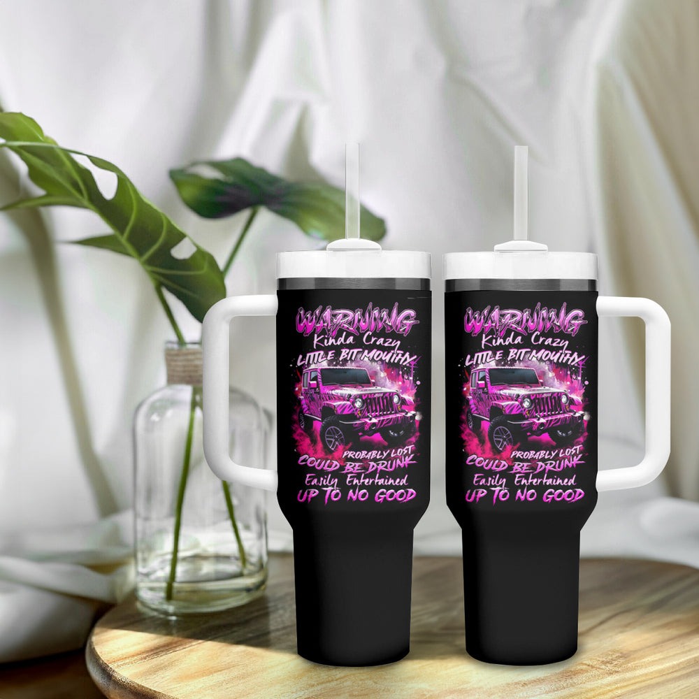 Pink Tiger Jeep Tumbler With Handle Warning Kinda Crazy Little Bit Mouthy Probably Lost Could Be Drunk Easily Entertained Up To No Good DT01 Pink Tiger Jeep Tumbler With Handle Warning Kinda Crazy Little Bit Mouthy Probably Lost Could Be Drunk Easily Entertained Up To No Good DT01