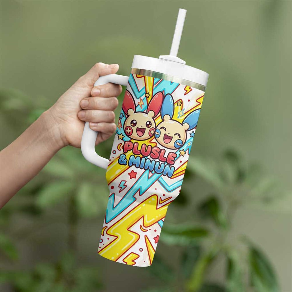 Plusle & Minun Tumbler With Handle Colorful Kawaii Lightning Pop Art TS04