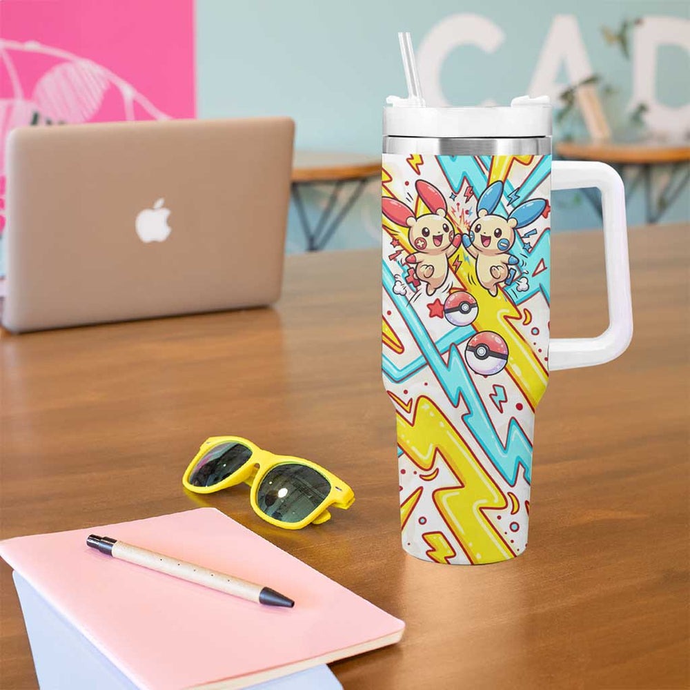 Plusle & Minun Tumbler With Handle Colorful Kawaii Lightning Pop Art TS04