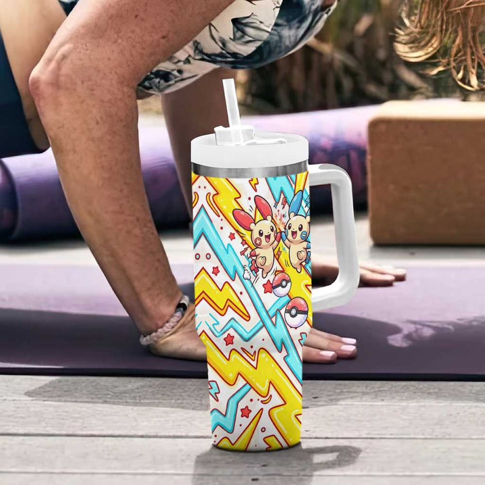 Plusle & Minun Tumbler With Handle Colorful Kawaii Lightning Pop Art TS04