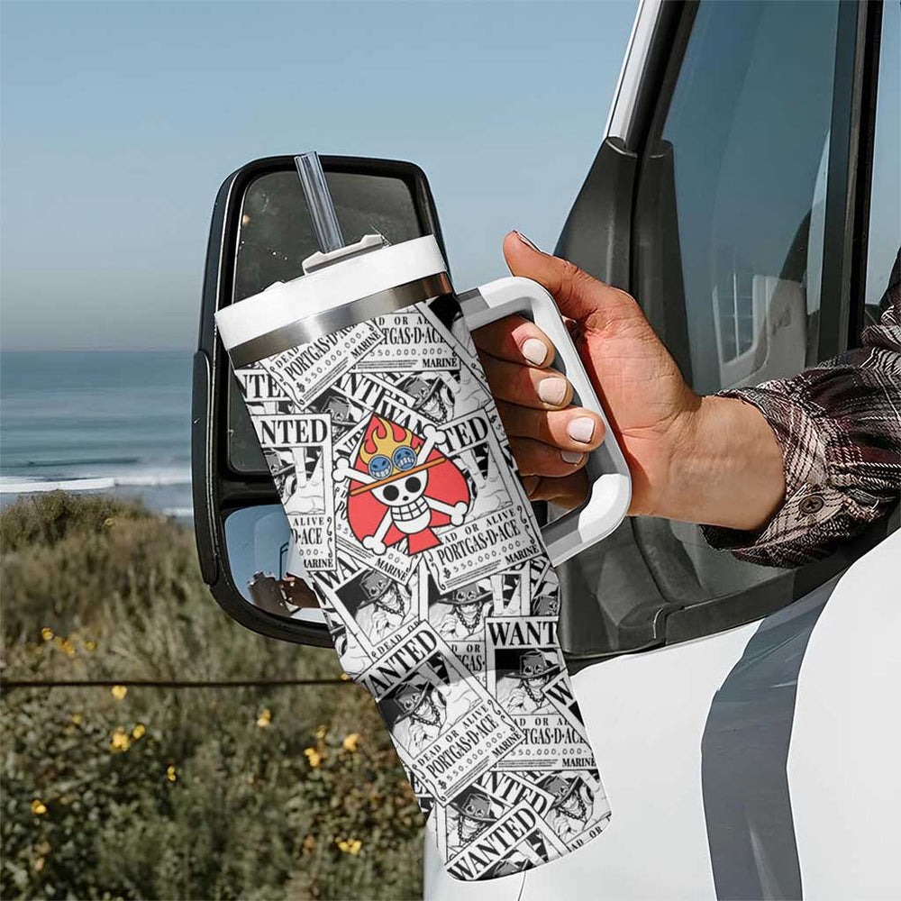 Portgas D. Ace Wanted - One Piece Tumbler With Handle Anime Style TS04 Portgas D. Ace Wanted - One Piece Tumbler With Handle Anime Style TS04