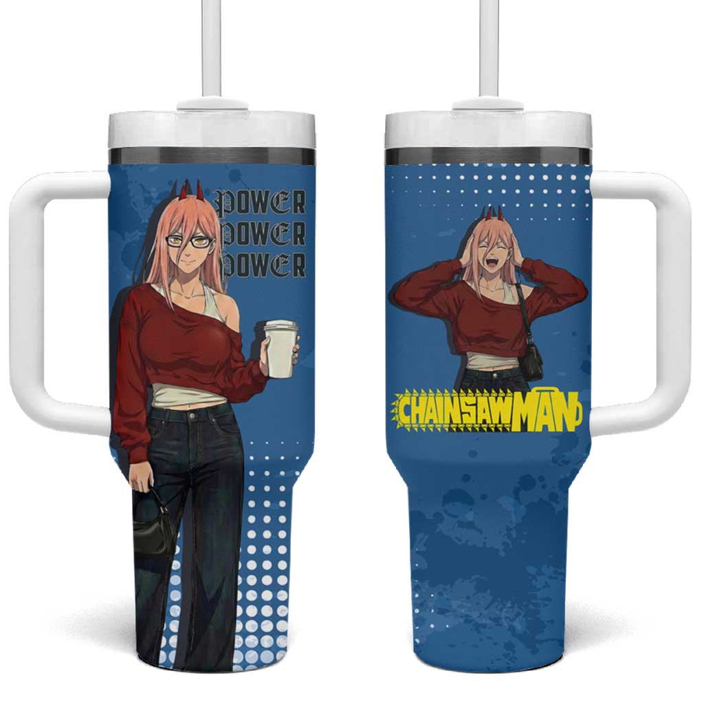 Power Chainsaw Man in Street Chic Tumbler With Handle Bold Blue Anime Aesthetic with Power TS04