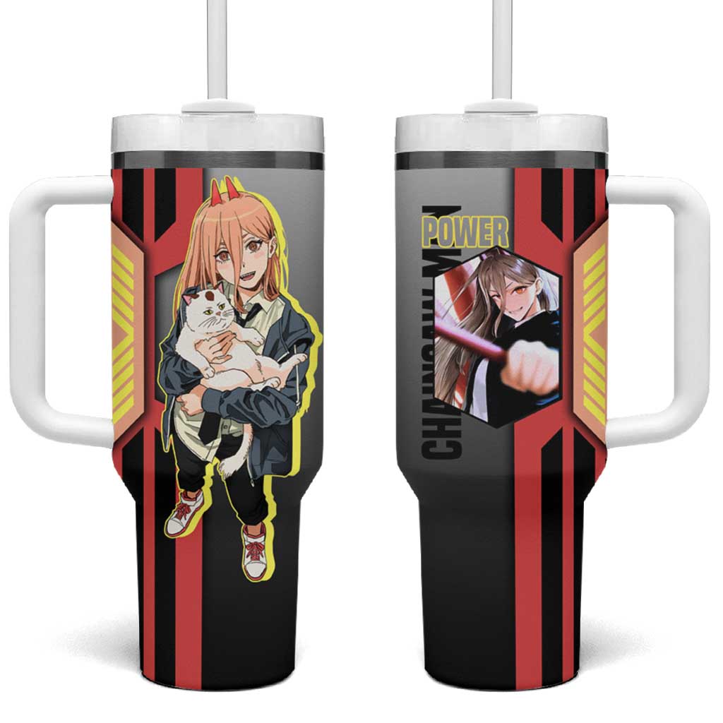 Power from Chainsaw Man Tumbler With Handle with Cat in Hand and Stylish Pose Design TS04