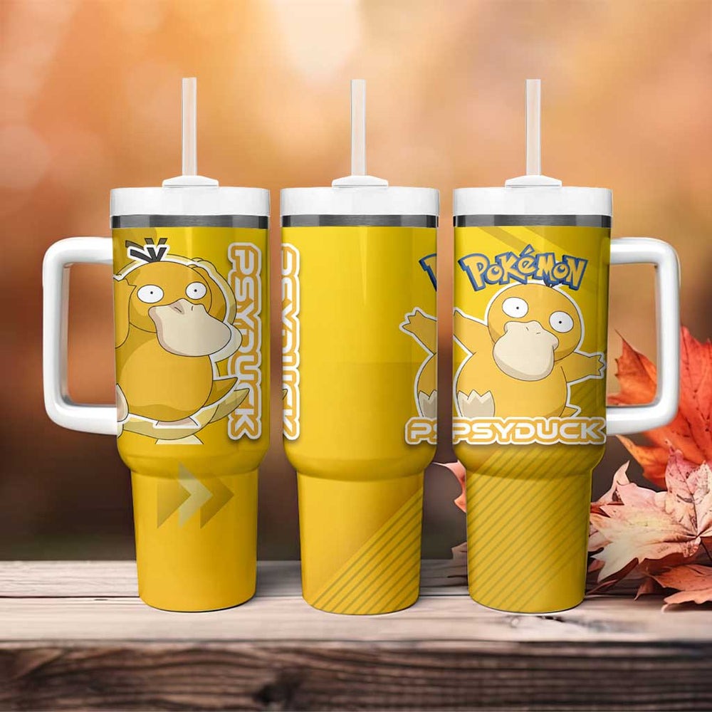 Psyduck Poké Tumbler With Handle Confused Yellow Cartoon Vector Style TS04 Psyduck Poké Tumbler With Handle Confused Yellow Cartoon Vector Style TS04