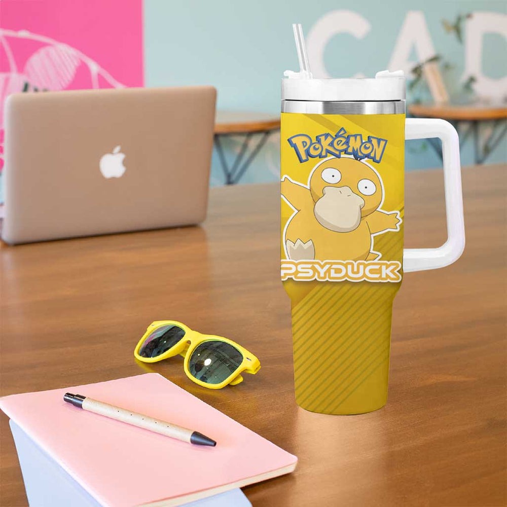 Psyduck Poké Tumbler With Handle Confused Yellow Cartoon Vector Style TS04 Psyduck Poké Tumbler With Handle Confused Yellow Cartoon Vector Style TS04