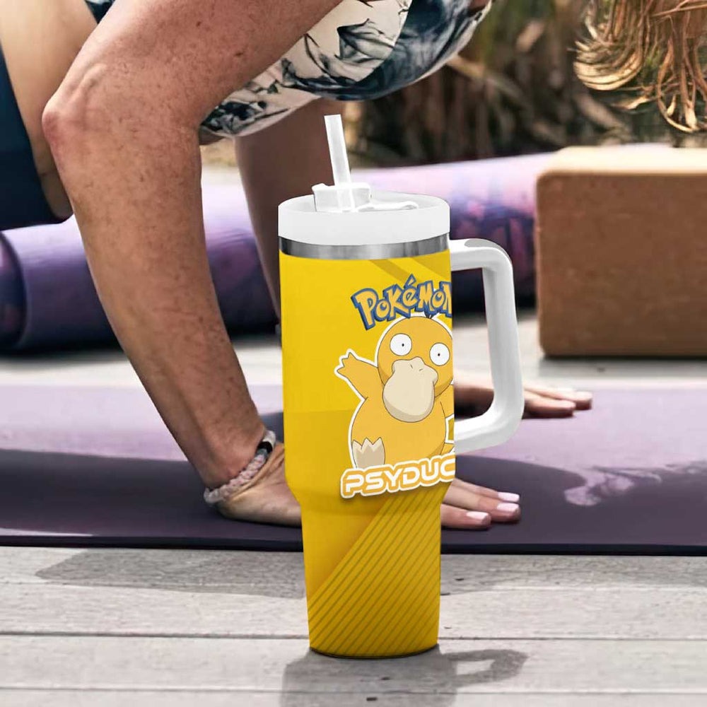Psyduck Poké Tumbler With Handle Confused Yellow Cartoon Vector Style TS04 Psyduck Poké Tumbler With Handle Confused Yellow Cartoon Vector Style TS04