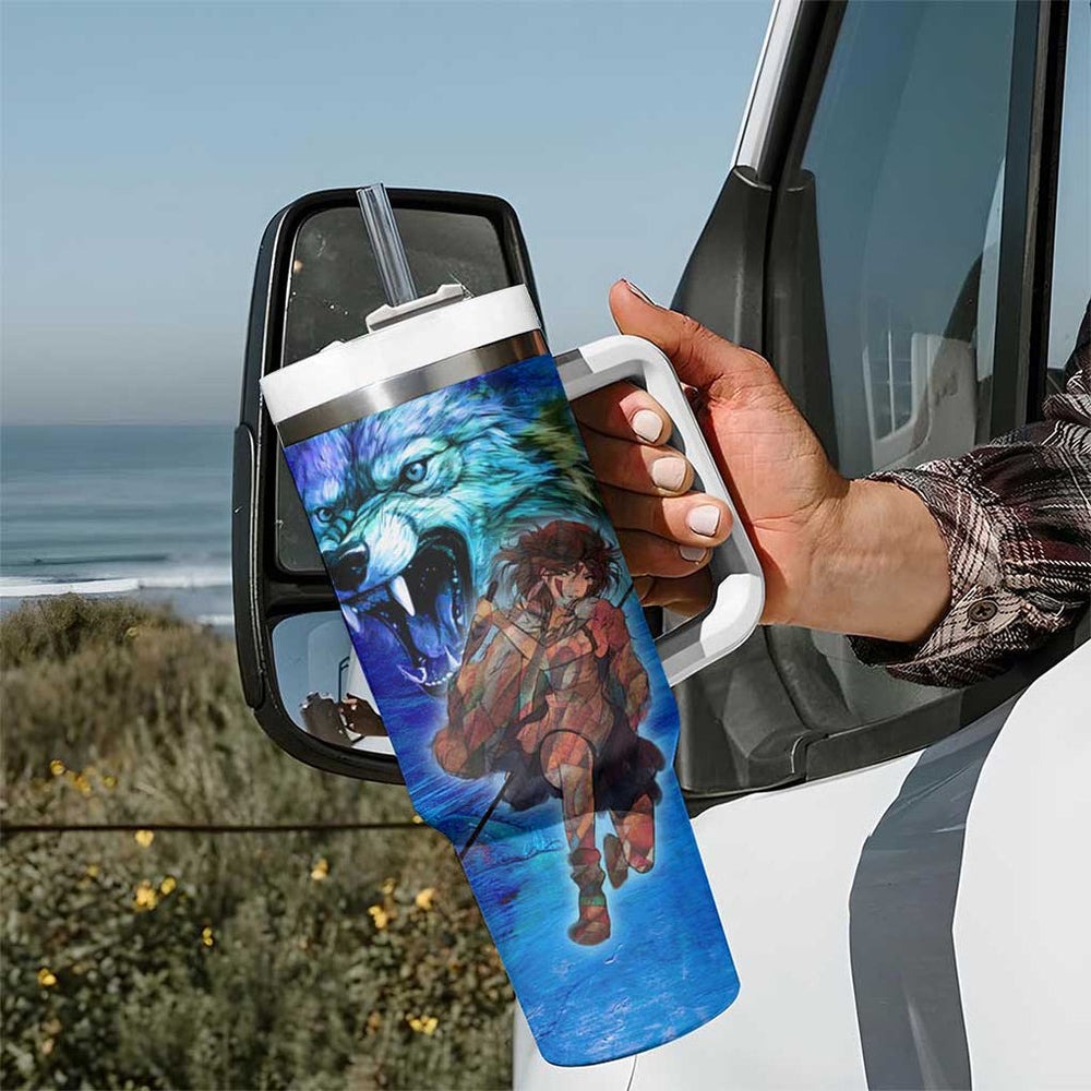 Raging Princess Mononoke Studio Ghibli Tumbler With Handle Trippy Style TS04 Raging Princess Mononoke Studio Ghibli Tumbler With Handle Trippy Style TS04