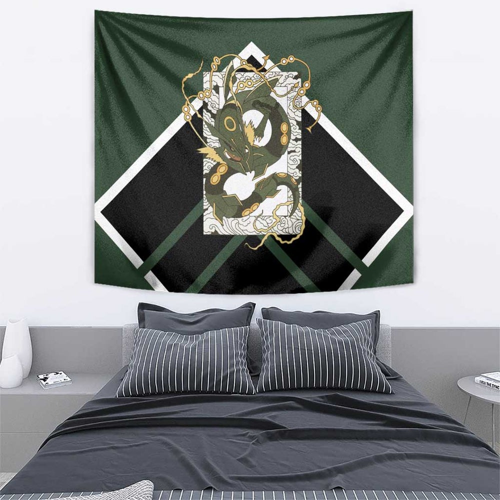 Rayquaza Tapestry with Legendary Dragon Design and Green Black Pokémon Theme TS04 Rayquaza Tapestry with Legendary Dragon Design and Green Black Pokémon Theme TS04